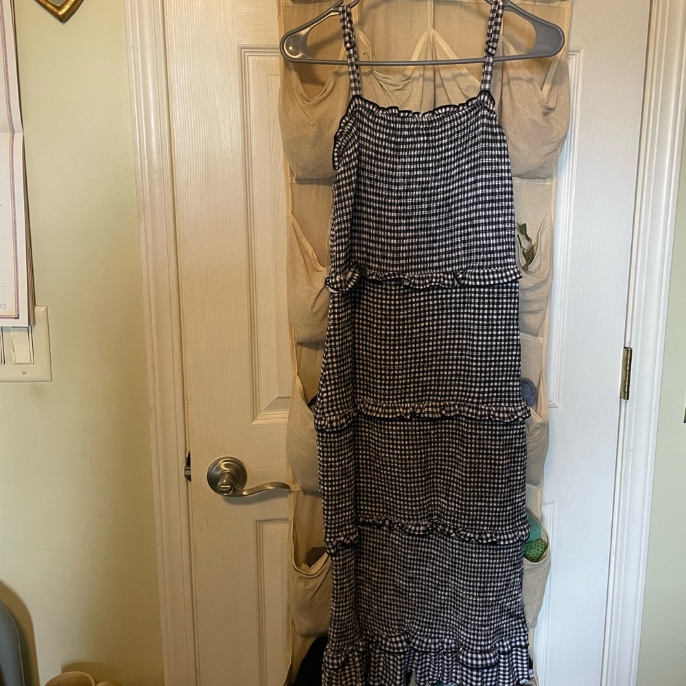 deep blue gingham dress